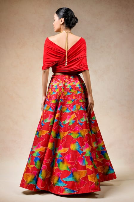 Thetaa Abstract Bird Print Lehenga Set 