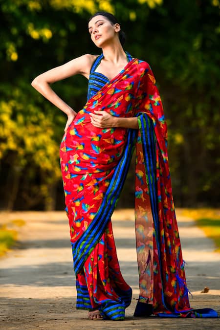 Printed Kalamkari pure cotton saree in maroon with bird motifs in pall