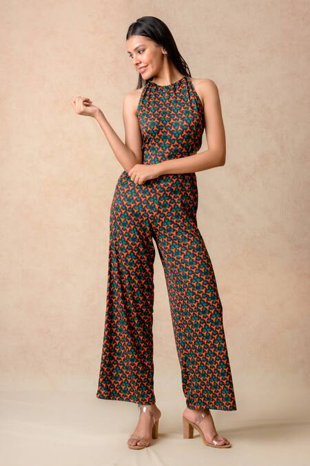 Buy_Thetaa_Multi Color Polyester Round Neck Lily Floral Print Jumpsuit _Online_at_Aza_Fashions