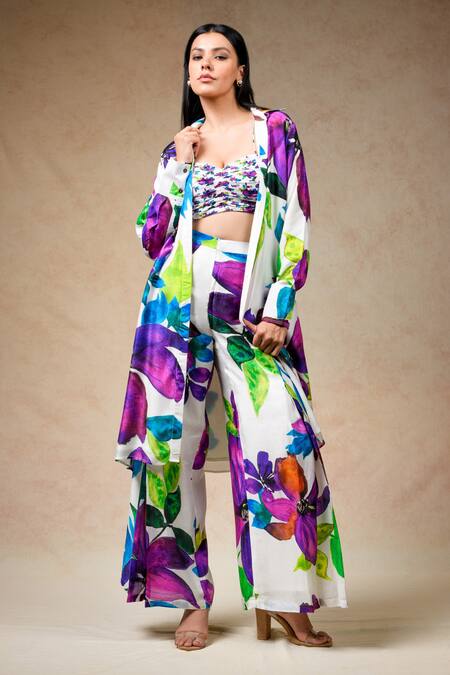 Buy Thetaa Multi Color Cupro Silk Printed Floral Tunic Shirt Collar Pant Set Online at Aza Fashions Buy_Thetaa_Multi Color Cupro Silk Printed Floral Tunic Shirt Collar Pant Set _Online_at_Aza_Fashions