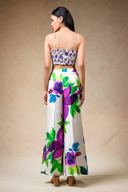 Shop Thetaa Multi Color Cupro Silk Printed Floral Tunic Shirt Collar Pant Set Online at Aza Fashions Shop_Thetaa_Multi Color Cupro Silk Printed Floral Tunic Shirt Collar Pant Set _Online_at_Aza_Fashions