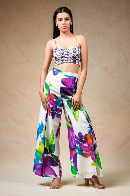 Thetaa Multi Color Cupro Silk Printed Floral Tunic Shirt Collar Pant Set at Aza Fashions Thetaa_Multi Color Cupro Silk Printed Floral Tunic Shirt Collar Pant Set _at_Aza_Fashions