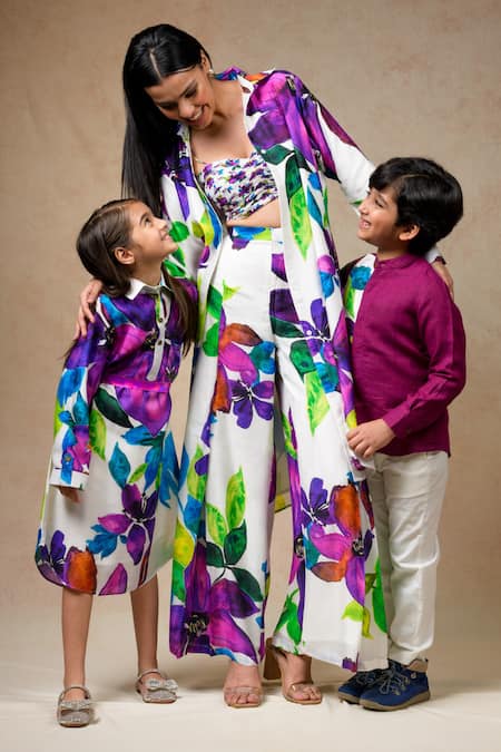 Buy Thetaa Multi Color Cupro Silk Printed Floral Tunic Shirt Collar Pant Set Buy_Thetaa_Multi Color Cupro Silk Printed Floral Tunic Shirt Collar Pant Set