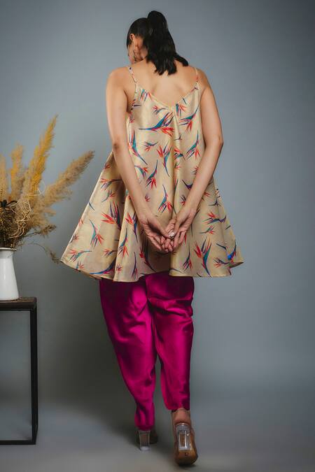 Shop_Anita Kanwal_Gold Tissue Embroidered Cutdana Birds Of Paradise Printed Kurta And Dhoti Pant Set _at_Aza_Fashions