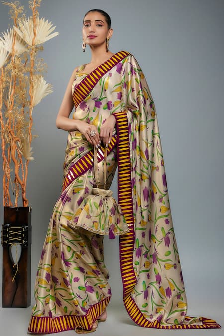 Anita Kanwal Tulip Print Saree With Unstitched Blouse 