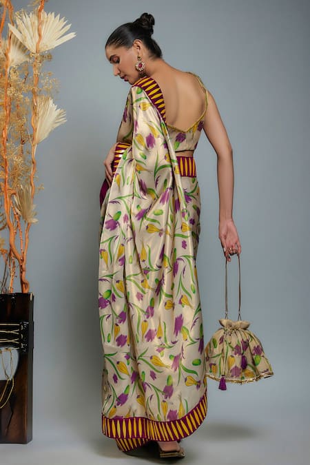 Anita Kanwal Tulip Print Saree With Unstitched Blouse 
