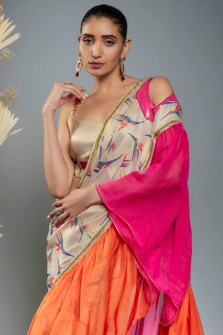Anita Kanwal Gold Tissue Hand Embroidered Birds Of Paradise Saree With Unstitched Blouse Online at Aza Fashions Anita Kanwal_Gold Tissue Hand Embroidered Birds Of Paradise Saree With Unstitched Blouse _Online_at_Aza_Fashions