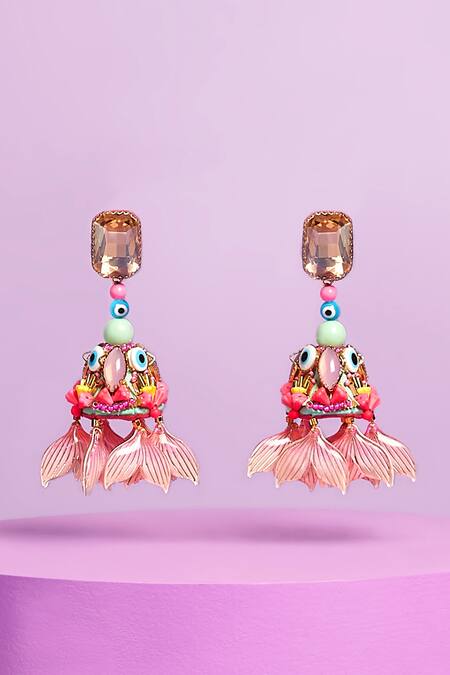 Papa Don't Preach Accessories_Multi Color Stone, Glass Bead Mr Omg Evil Eye Pattern Earrings_Online_at_Aza_Fashions