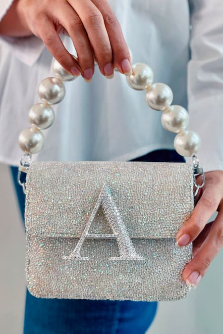 Prerto Alphabeto Icy Crystal Embellished Crossbody Bag 