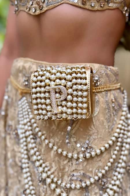 Shop_PRERTO_Gold Personalized Nano Bag With Waist Chain _at_Aza_Fashions