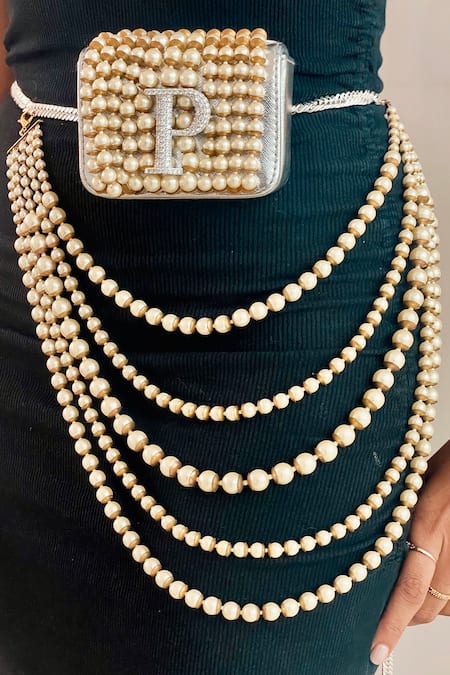 PRERTO Silver Alphabet Ornamented Nano Bag With Waist Chain 