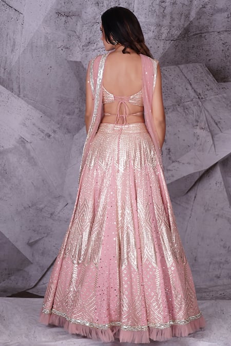 Shop Archana Kochhar Pink Georgette, Net Sequins, Stones Stonework Embellished Lehenga Set at Aza Fashions Shop_Archana Kochhar_Pink Georgette, Net Sequins, Stones Stonework Embellished Lehenga Set _at_Aza_Fashions