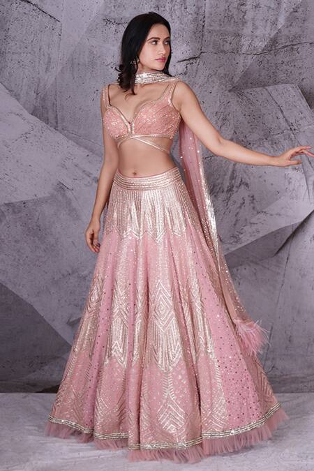 Archana Kochhar Pink Georgette, Net Sequins, Stones Stonework Embellished Lehenga Set Online at Aza Fashions Archana Kochhar_Pink Georgette, Net Sequins, Stones Stonework Embellished Lehenga Set _Online_at_Aza_Fashions