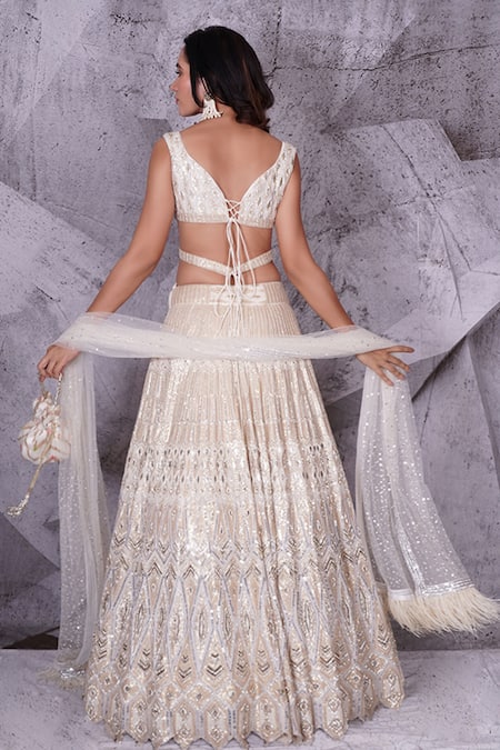 Shop Archana Kochhar Ivory Georgette, Net Sequins, Stones Sweetheart Thread Embroidered Lehenga Set at Aza Fashions Shop_Archana Kochhar_Ivory Georgette, Net Sequins, Stones Sweetheart Thread Embroidered Lehenga Set _at_Aza_Fashions