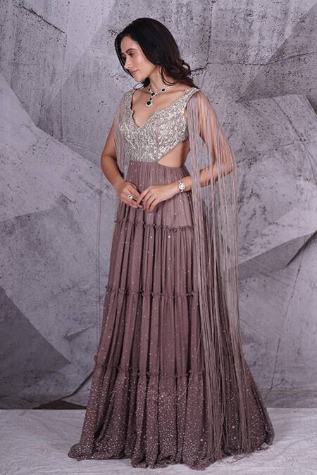 Archana Kochhar Grey Georgette Sequins, Stones Cosmo Enchanted Embroidered Tiered Anarkali Online at Aza Fashions Archana Kochhar_Grey Georgette Sequins, Stones Cosmo Enchanted Embroidered Tiered Anarkali _Online_at_Aza_Fashions
