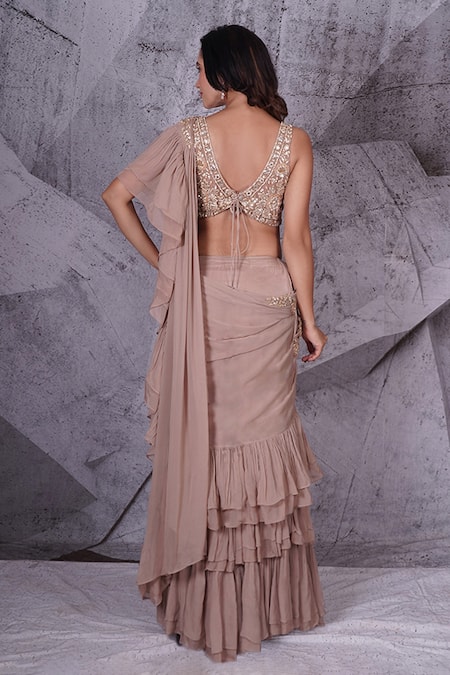 Archana Kochhar Pre-Draped Ruffle Saree With Embroidered Blouse 