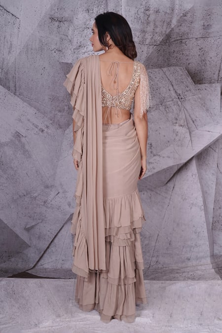 Archana Kochhar Pre-Draped Ruffle Tiered Saree Blouse Set 
