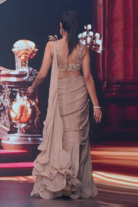 Archana Kochhar Astrophel Bloom Embellished Blouse With Ruffled Lehenga Saree 