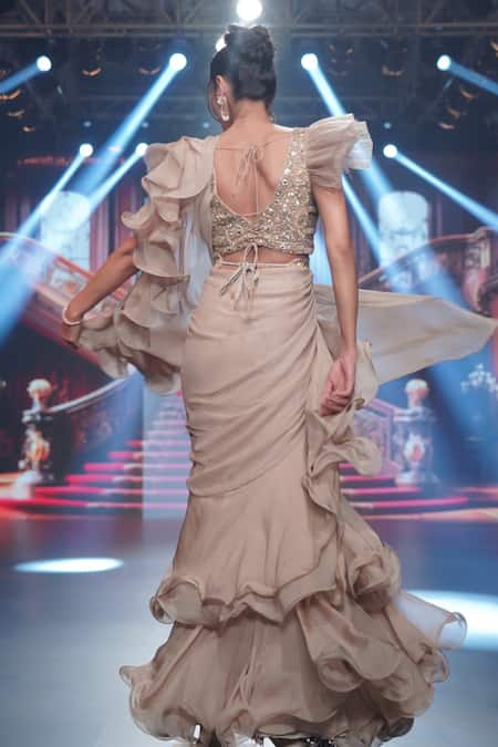 Archana Kochhar Pre-Draped Ruffle Tiered Saree Blouse Set 