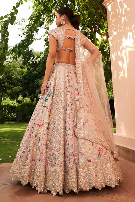 Shop Osaa By Adarsh Purple Tissue Diamonds, Embroidery Asymmetric Zardozi Blouse Bridal Lehenga Set at Aza Fashions Shop_Osaa By Adarsh_Purple Tissue Diamonds, Embroidery Asymmetric Zardozi Blouse Bridal Lehenga Set_at_Aza_Fashions