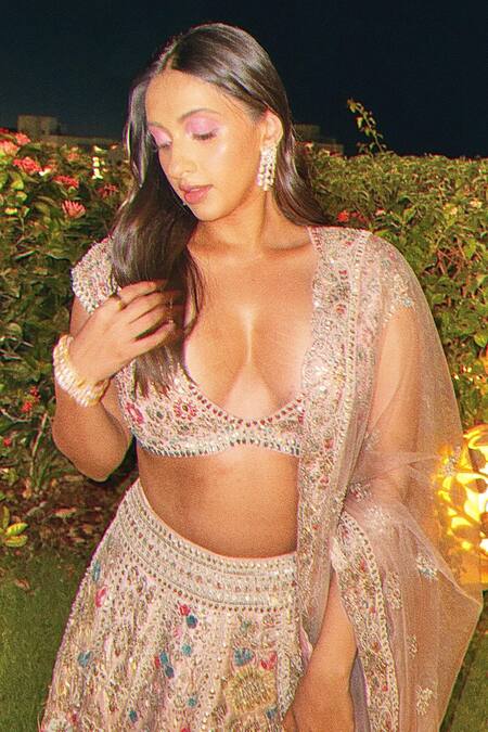 Buy Osaa By Adarsh Purple Tissue Diamonds, Embroidery Asymmetric Zardozi Blouse Bridal Lehenga Set Buy_Osaa By Adarsh_Purple Tissue Diamonds, Embroidery Asymmetric Zardozi Blouse Bridal Lehenga Set