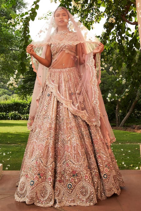 Coral best sale bridal lehenga