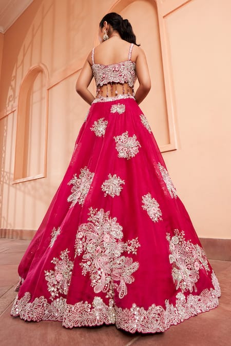 Shop Osaa By Adarsh Red Organza Zari, Embroidery, Diamonds French Knots Bridal Lehenga Set at Aza Fashions Shop_Osaa By Adarsh_Red Organza Zari, Embroidery, Diamonds French Knots Bridal Lehenga Set_at_Aza_Fashions