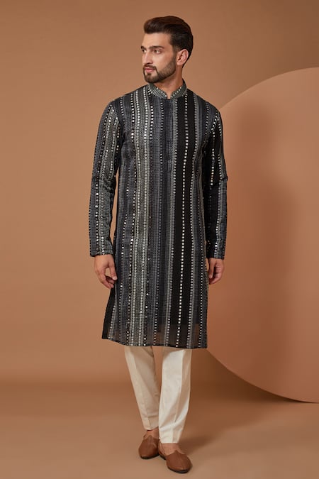 Kasbah Thread Embroidered Mandarin Collar Kurta & Pant Set 