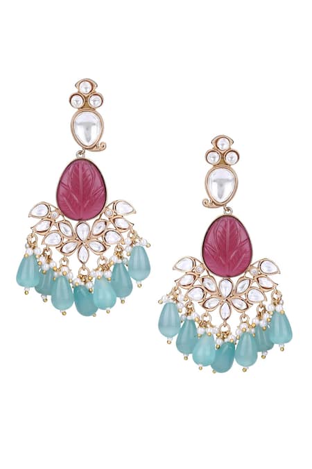 Shop_Auraa Trends_Red Stones Embellished Necklace Set _Online_at_Aza_Fashions