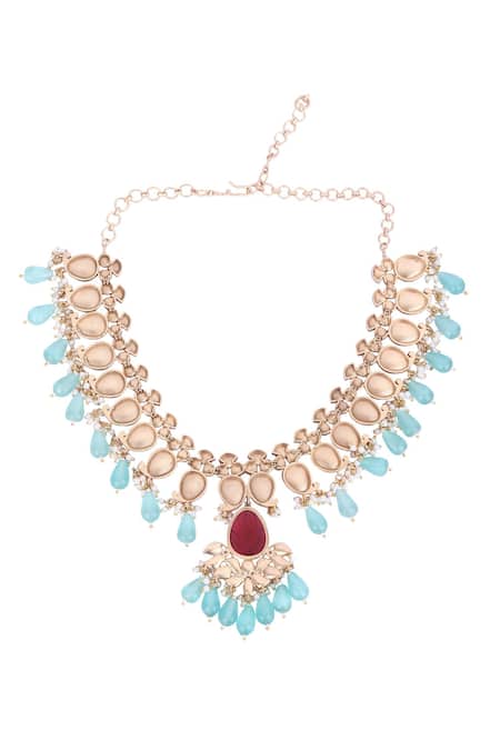 Auraa Trends_Red Stones Embellished Necklace Set _at_Aza_Fashions