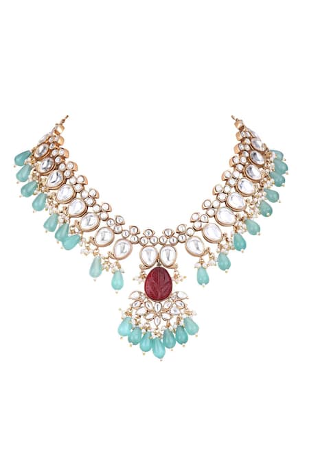 Buy_Auraa Trends_Red Stones Embellished Necklace Set 