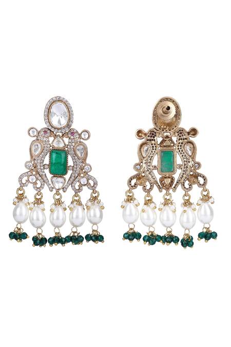 Shop_Auraa Trends_Green Stones, Zari And Kundan Embellished Necklace Set _Online_at_Aza_Fashions