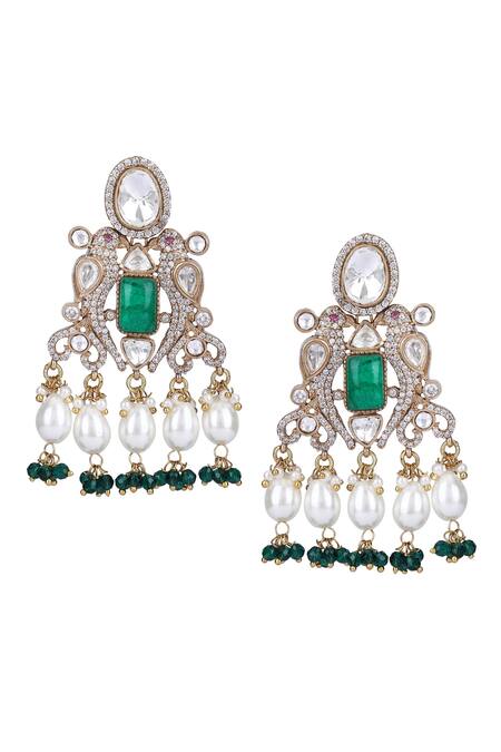 Auraa Trends_Green Stones, Zari And Kundan Embellished Necklace Set _at_Aza_Fashions