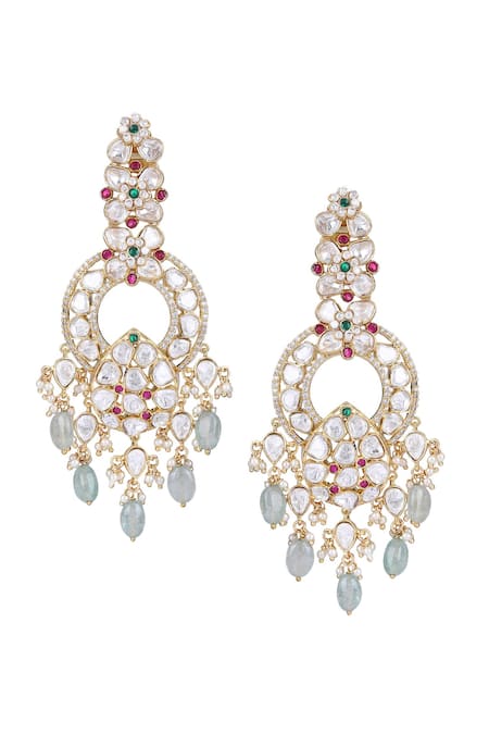 Auraa Trends_Red Stones Kundan Embellished Earrings _Online_at_Aza_Fashions