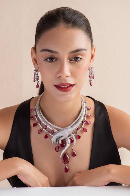 Opalina Soulful Jewellery_Silver Plated Swarovski Stone Studded Long Necklace _Online_at_Aza_Fashions