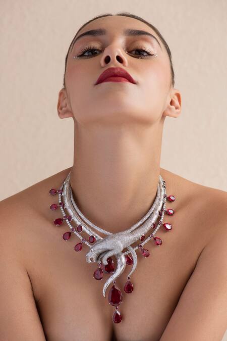 Buy_Opalina Soulful Jewellery_Silver Plated Swarovski Stone Studded Long Necklace _Online_at_Aza_Fashions