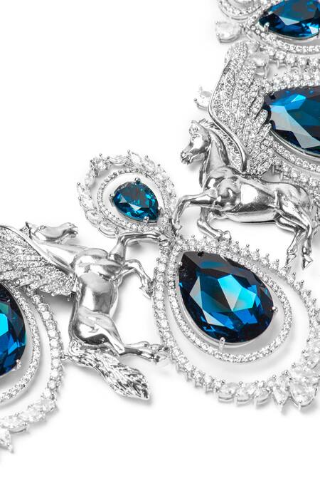 Shop_Opalina Soulful Jewellery_Silver Plated Swarovski Stone Studded Drop Necklace _Online_at_Aza_Fashions