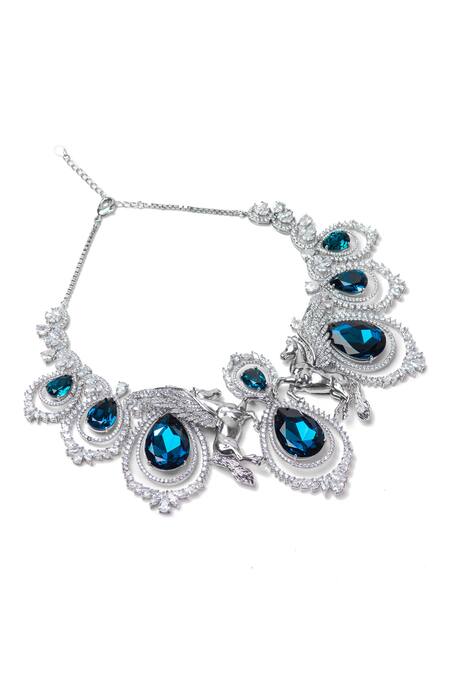 Opalina Soulful Jewellery_Silver Plated Swarovski Stone Studded Drop Necklace _at_Aza_Fashions