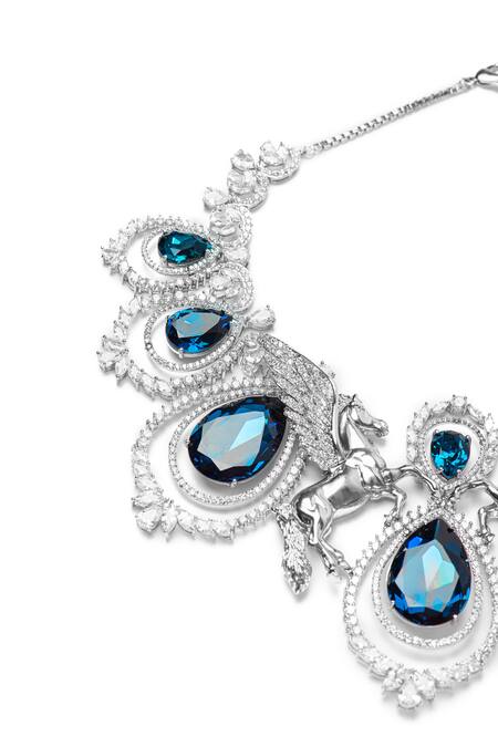 Shop_Opalina Soulful Jewellery_Silver Plated Swarovski Stone Studded Drop Necklace 