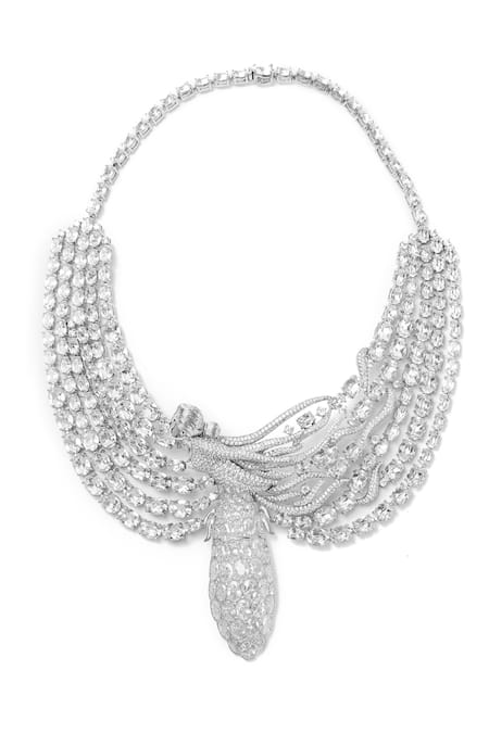 Shop Opalina Soulful Jewellery Silver Plated Swarovski Stone Studded Figure Necklace at Aza Fashions Shop_Opalina Soulful Jewellery_Silver Plated Swarovski Stone Studded Figure Necklace _at_Aza_Fashions