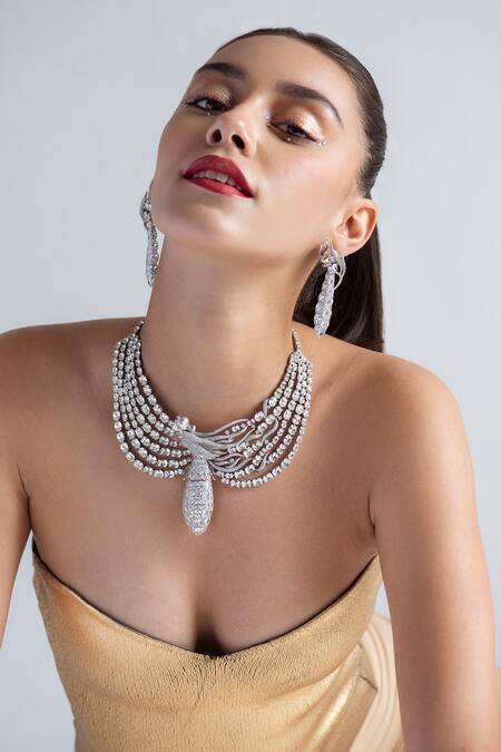 Opalina Soulful Jewellery Silver Plated Swarovski Stone Studded Figure Necklace Online at Aza Fashions Opalina Soulful Jewellery_Silver Plated Swarovski Stone Studded Figure Necklace _Online_at_Aza_Fashions
