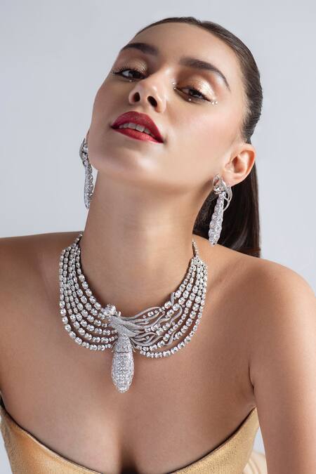 Shop Opalina Soulful Jewellery Silver Plated Swarovski Stone Studded Figure Necklace Online at Aza Fashions Shop_Opalina Soulful Jewellery_Silver Plated Swarovski Stone Studded Figure Necklace _Online_at_Aza_Fashions