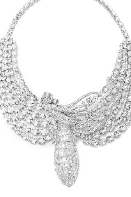 Opalina Soulful Jewellery Silver Plated Swarovski Stone Studded Figure Necklace at Aza Fashions Opalina Soulful Jewellery_Silver Plated Swarovski Stone Studded Figure Necklace _at_Aza_Fashions