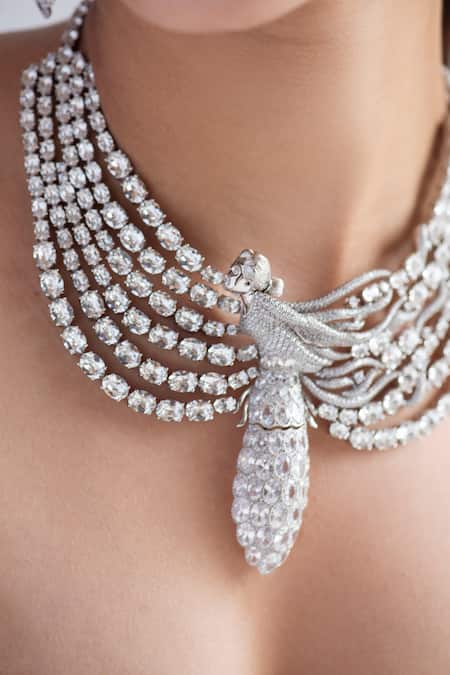 Buy Opalina Soulful Jewellery Silver Plated Swarovski Stone Studded Figure Necklace Buy_Opalina Soulful Jewellery_Silver Plated Swarovski Stone Studded Figure Necklace