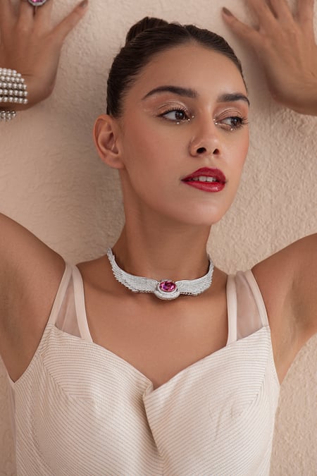 Buy_Opalina Soulful Jewellery_Silver Plated Stone Studded Angel Wings Necklace _Online_at_Aza_Fashions