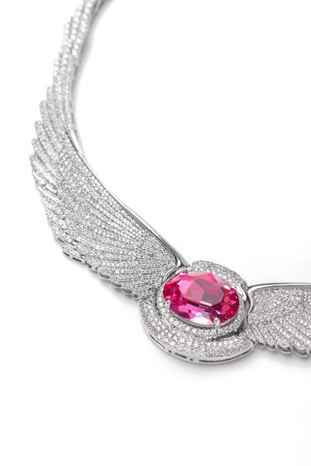 Shop_Opalina Soulful Jewellery_Silver Plated Stone Studded Angel Wings Necklace 