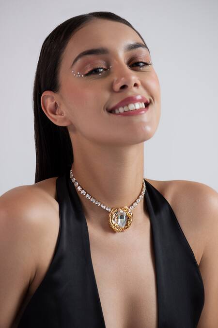 Opalina Soulful Jewellery_Gold Plated 22k Stone Studded Necklace _Online_at_Aza_Fashions