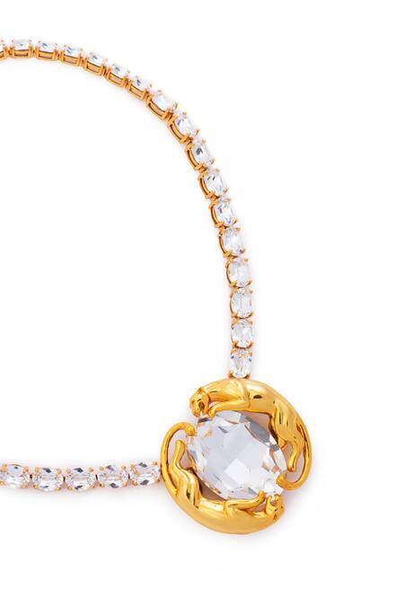 Shop_Opalina Soulful Jewellery_Gold Plated 22k Stone Studded Necklace _Online_at_Aza_Fashions