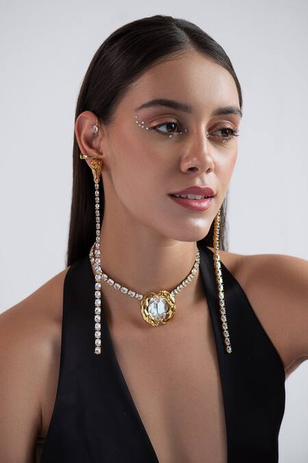 Opalina Soulful Jewellery_Gold Plated 22k Stone Studded Necklace _at_Aza_Fashions