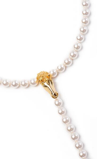 Opalina Soulful Jewellery_White 22k Gold Plated Horse Pendant Lariat Necklace _Online_at_Aza_Fashions